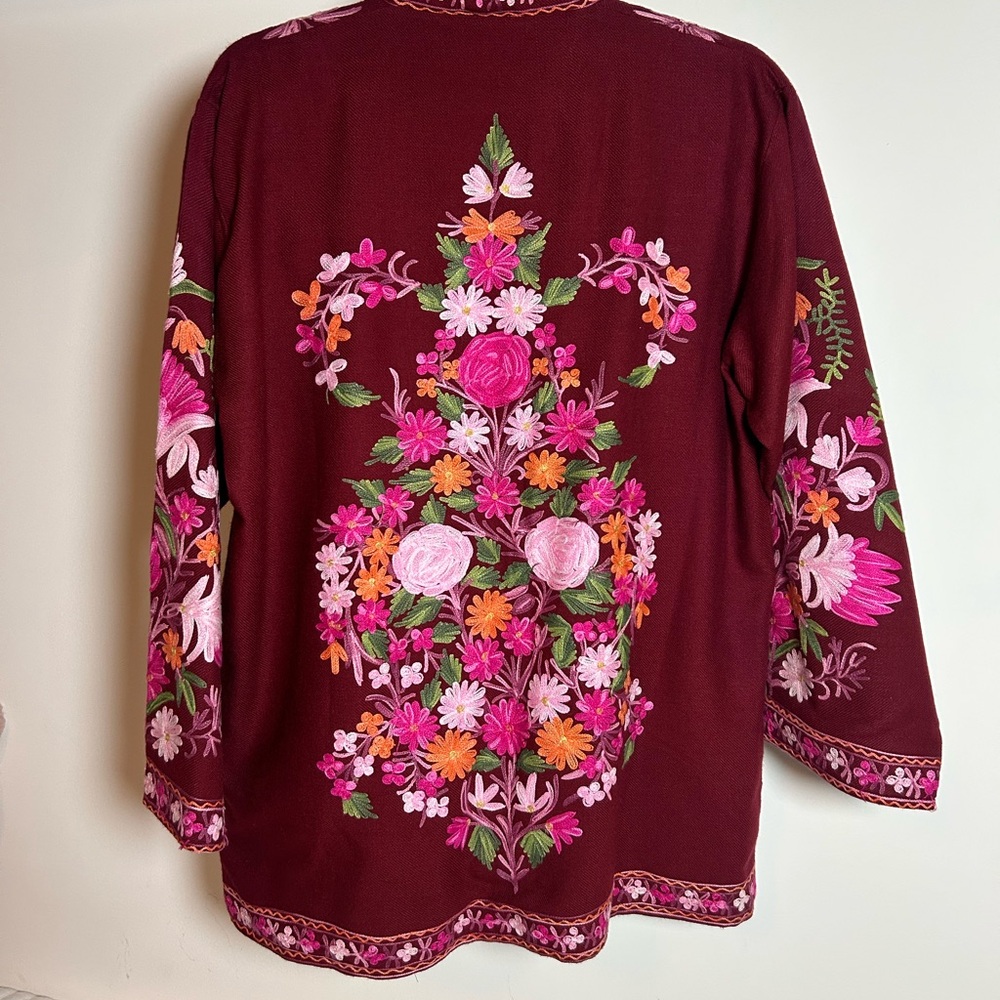 Floral Embroidered Women's Top - Maroon - Picture 4 of 5